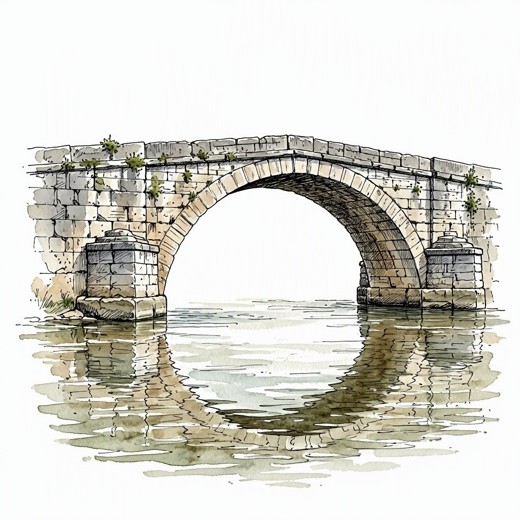 Ink vignette of a Roman bridge arch