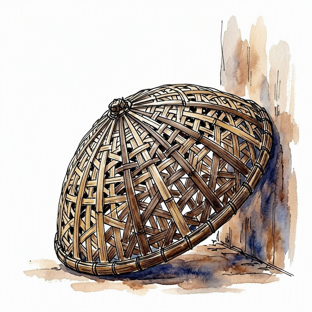A knup — traditional Khasi bamboo rain shield, worn on the back or held over the head