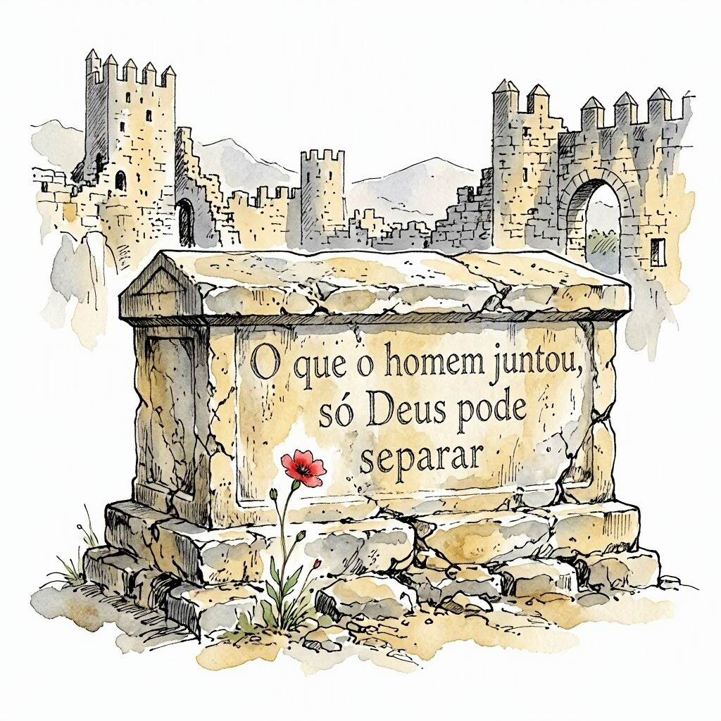 A small stone tomb at the Moorish Castle with carved inscription and a single wildflower at its base